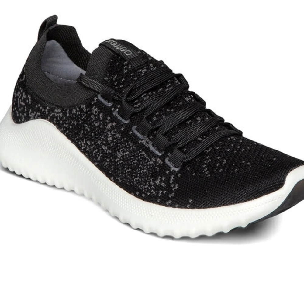 Aetrex Carly Womens Sz 5-5.5 Black Knit Sneakers Washable Arch Support Comfort
